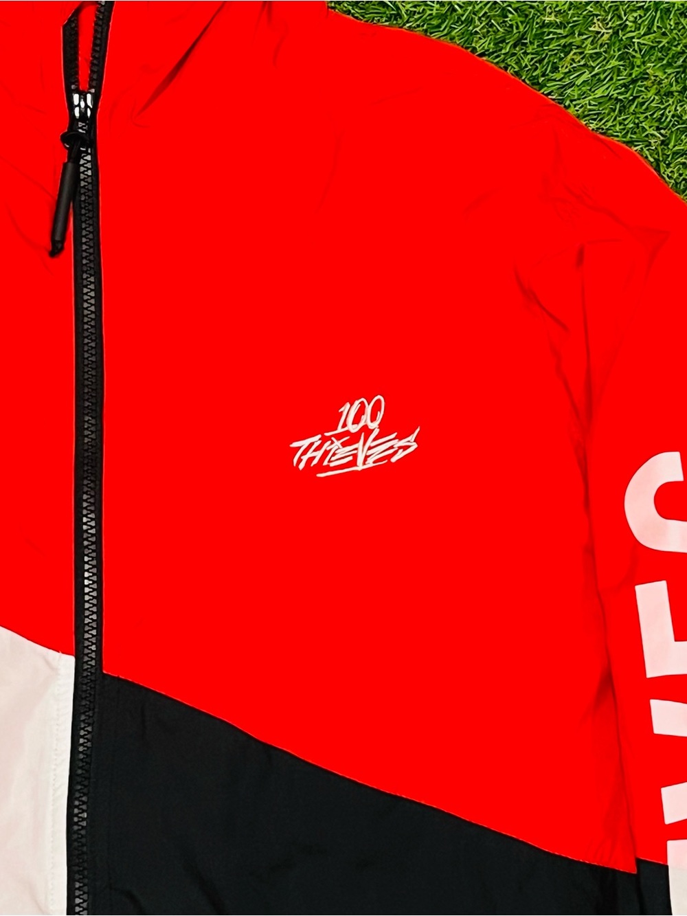 100 Thieves Tri Color Full Zip Windbreaker Jacket Red Black White Size Large💎 - Picture 3 of 8